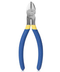 6 Inch Diagonal And Flush Cutting Pliers With Side Cutters For Wire And Floral Work, blue handles, angled head visible.