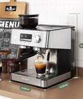 Next Level Espresso Machine With Built In Burr Grinder, 20 Bar Killer Coffee Maker For Homemade Cappuccinos on kitchen counter.