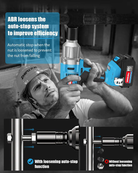 Person using 20V Cordless Impact Wrench Half Inch Drive With 370 Ft Lbs Torque Includes 4.0Ah Battery Fast Charger And 4 Sockets