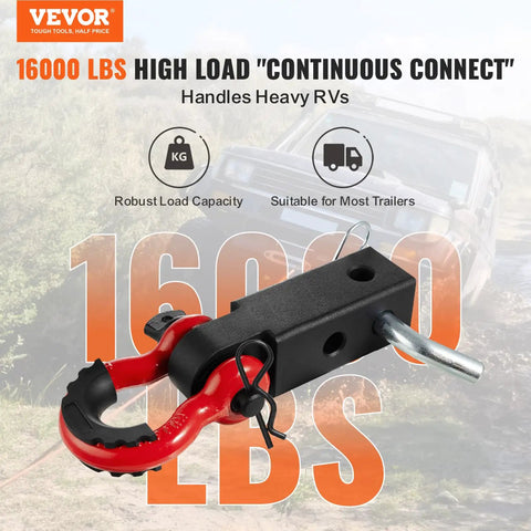 No Nonsense Heavy Duty 2 Inch Shackle Hitch Receiver Built With Grit And Rock Solid Aluminum Rated For 16000 Lbs Towing with red D-ring.