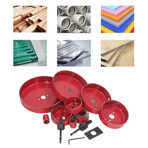 Heavy Duty 17 Pc Hole Saw Kit With Bi Metal Drill Bits For Woodworking And Metal Cutting Jobs Featuring Smooth Stable Operation To Slice Through Plastic Steel Fast Without Vibration Or Hassle In A Handy Carrying Case red hole saw set for wood, metal, and plastic
