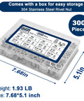 Rivet Nut Kit With 300 Pcs Metric And SAE Rivet Nuts M3 Through M12 And 8-32 Through 1/4-20 In 304 Stainless Flat Head Nutserts Box