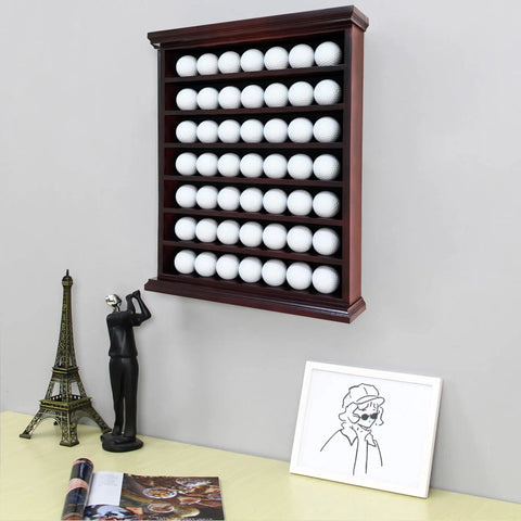 Wall Mount Golf Ball Display Case In Black Finish With Green Felt Interior No Door For Easy Showcasing And Collecting Perfect For Home Golf Room Decor Measures 14.6 W By 17.4 H By 3 D displayed on wall