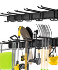 48 Inch Heavy Duty Wall Mounted Tool Organizer Rack With Three Rails And Six Adjustable Double Hooks for organizing garden tools