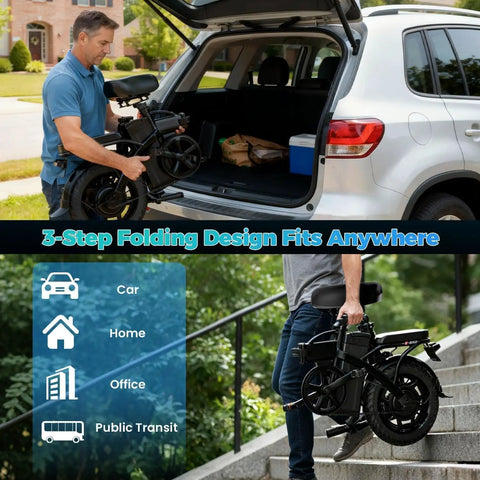 Person loading Dope Foldable Electric Bike For Adults And Teens With Removable 48V 10Ah Battery into car trunk