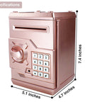 Cool Mini ATM Piggy Bank For Kids With Electronic Code Lock And Money Counter, Safe Coin Bank, Rose Gold, 7.4x5.1x4.7 inches