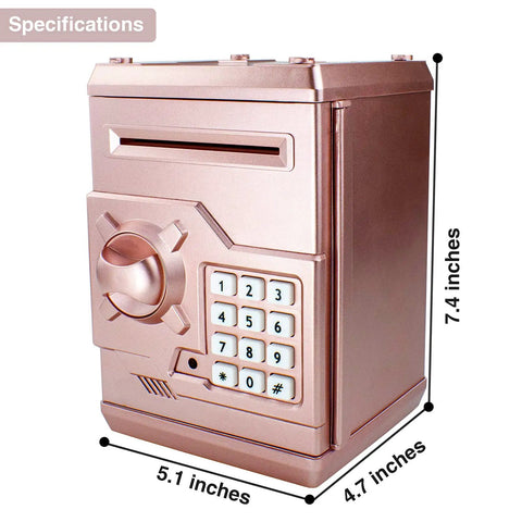 Cool Mini ATM Piggy Bank For Kids With Electronic Code Lock And Money Counter, Safe Coin Bank, Rose Gold, 7.4x5.1x4.7 inches