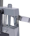 Close-up of Rock Solid Drill Press Stand For Hand And Power Drills showing lever and spring mechanism.