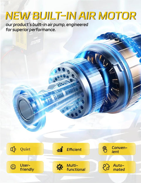Solary car smoke machine with built-in air motor; blue metal body, 12V DC EVAP tester for vacuum leaks.