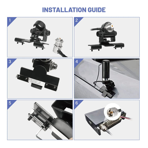 Installation guide for Dual Band Vehicle Ham Radio Antenna 136-174 MHz UHF 400-470 MHz with Lip Mount Bracket.