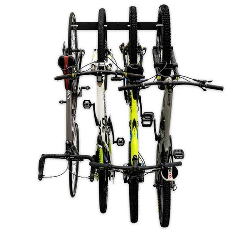 Beefy Four Bike Wall Mount Storage Rack Built From Solid Steel With Heavy Duty Garage Grade Construction Holds Up To 200 Lbs Across Four Bikes