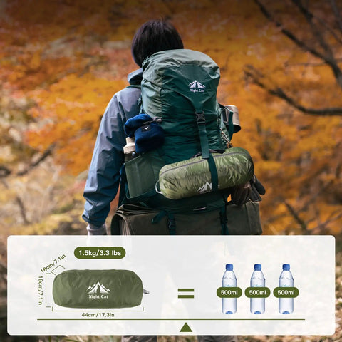 Hiker carrying backpack with packed 4 In 1 Camping Hammock Tent With Rain Fly And Mosquito Net For Adults in green bag