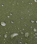 Close-up of water droplets on the heavy duty canvas fabric of the Four Pack Heavy Duty Canvas Tool Pouches With Brass Zippers Water Resistant Twenty Ounce Army Green Flat Bottom Tool Bags Multipurpose Storage Pouches For Tools Hardware Crafts And On The Go Organization