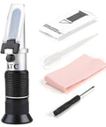 Handheld Honey Refractometer With Tri-Scale Baume 38 To 43 Degrees, Brix 58 To 92 Percent, And Water 12 To 27 Percent For Quick Sweetness Checks On Honey, Jelly, Jam, And Syrup - Pro Grade Sugar Content Meter For Foods And Beverages with case, pipette, and cloth
