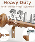 Heavy Duty Wooden Curtain Rods For Windows 48 To 84 Inches, 1 Inch Diameter Adjustable Drapery Pole with weight capacity detail