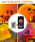 Sunset Lamp Projection With Remote And Phone App Control RGB Color Changing LED Night Light setup options and app interface