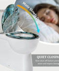 Toilet Seat Elongated for Bathroom with decorative green design, features slow-close technology for quiet use.