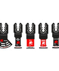 Five Piece Universal Fit Oscillating Blade Set With Carbide And Bi Metal Blades For Wood Metal Plastics And Drywall Delivers Fast Clean Cuts And Durable Heavy Duty Performance
