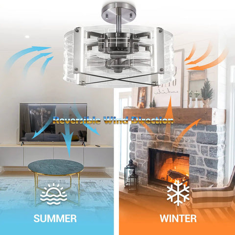 Ceiling Fan With Lights And Remote, 4-Light LED Chandelier Fandelier showing reversible wind direction for summer and winter use