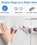 Steps to install 5 Pack Child Proof Refrigerator Locks With Sticky Adhesive Pads No Tools Needed For Fridge Oven And Cabinet Doors.