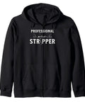 Kickass Professional Wire Stripper Graphic Zip Up Hoodie For Electricians And Wiring Crews, black fabric, front view.