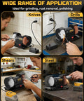 Built Like A Tank 3 Inch Mini Bench Grinder With Knockout Variable Speed Up To 10000 Rpm And Ac Adapter in use sharpening knives, drills, shears, and steel.