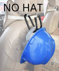 Flexible Over The Seat Hard Hat Rack Holder For Back Seat Headrest Hanger Two Pack Black Expands To Fit Any Hard Hat shown with blue hard hat