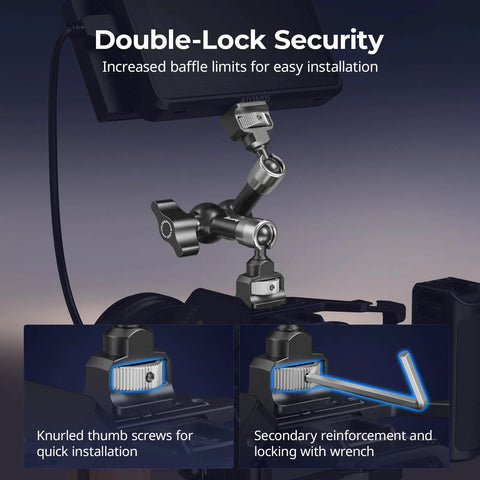 7 Inch Magic Arm With 1/4-20 Screws And Spring Loaded Pins 1.5 Kg Load Capacity 360 Degree Dual Ball Head Non Slip Design.