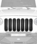 Matte Black Front Mesh Grille Inserts For 2007 2015 Jeep JK Wrangler And Unlimited With Round Slot Grilles installed on Jeep