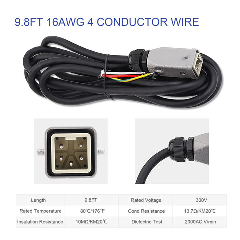 9.8 ft four conductor cable for 2.2kW CNC Spindle Motor Kit For Router Engraver 110V ER20 High Speed Air Cooled Spindle 0 To 24000 RPM