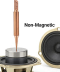 Six Piece Pure Copper Solder Tips Set For 936 Soldering Iron Handles featuring a knife tip and non-magnetic demonstration