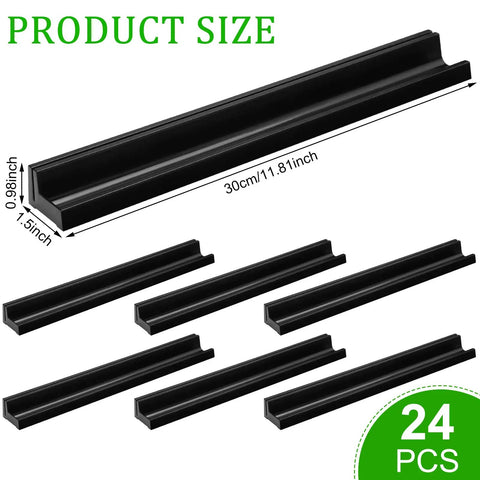 24 Pack Desk Name Plate Holders With Self-Adhesive Removable Grip And Built-In Pen Holder in black plastic, 1.5 x 12 x 1 inches