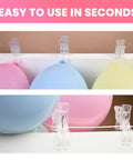 12 Pack Balloon Arch Clips 3.5 Inch Clear Clips for Backdrop Stands, securing colorful balloons with transparent spring clamps.