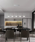 5 Light LED Pendant Chandelier for Kitchen Island, Dimmable Modern Fixture in Brushed Nickel and Chrome over dining table