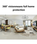 360 Degree All-In-One Home Security Cam 2K With AI Human Detection captures wide living room view with modern decor