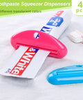 4 Pack Toothpaste Squeezer Tubes Clips Assorted Colors Easy Mess Free Paste Holder for Bathroom and Home Use with pink clip