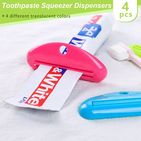 4 Pack Toothpaste Squeezer Tubes Clips Assorted Colors Easy Mess Free Paste Holder for Bathroom and Home Use with pink clip
