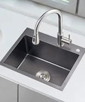 Drop-In Black Kitchen Sink, 25 Inch Single Bowl, Top Mount Stainless Steel, Scratch Resistant And High Temp Ready