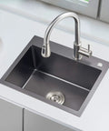 Drop In Topmount Kitchen Sink With Bold Black Nano Titanium Finish, 22 By 18 Inch, Single Bowl, Built From SUS304 Stainless Steel