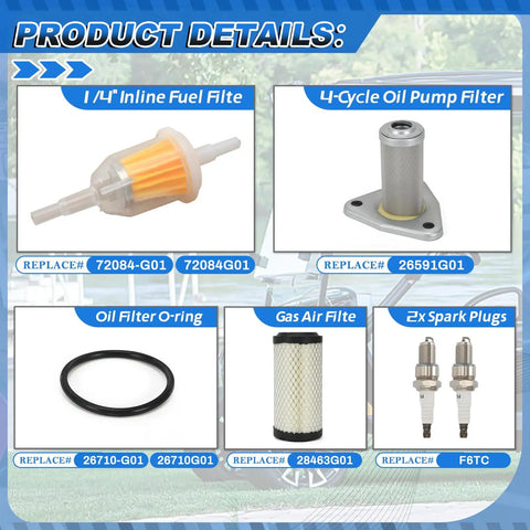 Complete EZGO Golf Cart Tune Up Kit For ST350 Workhorse 1996 Up, TXT 2005-2009, RXV 2008-Up Gas Motors with filters and spark plugs