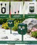 Solar Owl Motion Sensor Deterrent With Ultrasonic Sound And LED Flash Alerts For Outdoor Use Protect Your Garden Yard Patio And Perimeter From Pests Easy Setup Motion Activated Safe For Pets, solar owl in garden