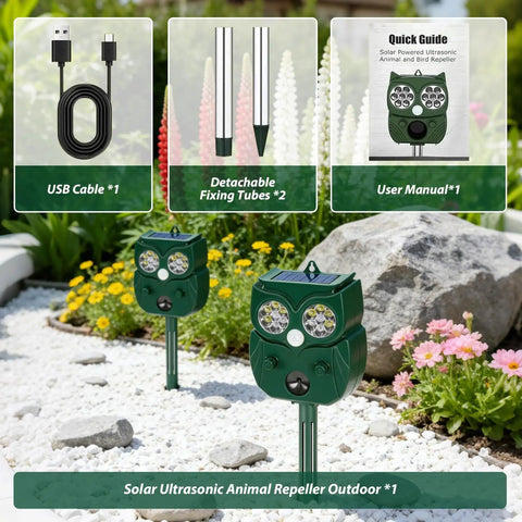 Solar Owl Motion Sensor Deterrent With Ultrasonic Sound And LED Flash Alerts For Outdoor Use Protect Your Garden Yard Patio And Perimeter From Pests Easy Setup Motion Activated Safe For Pets, solar owl in garden