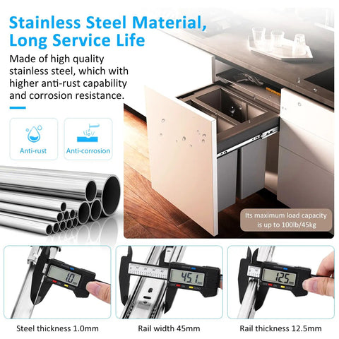 Stainless Steel Drawer Slides With Ball Bearing Full Extension 3 Fold Side Mount Cabinet Runners Rails Track 100 Lb Load 20 Inch Heavy Duty