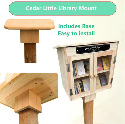 Outdoor Little Library Box With Stand And Nameplate, Weather Resistant Natural Wood Finish, Clear Doors To Keep Books Dry