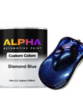 Pro Grade Automotive Basecoat Midcoat Paint Gallon Dope Diamond Blue Finish Ready To Spray With Medium Reducer in can with color sample.