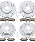 Honda Odyssey Front And Rear Drilled And Slotted Disc Rotors With Ceramic Brake Pads Kit Replacement For 2005 To 2010 Shown