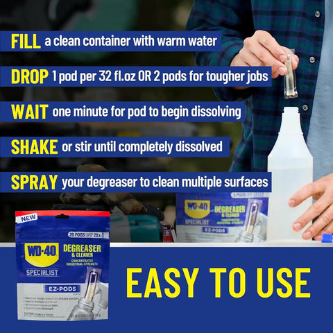 Instructions for using Customizable Industrial Strength Degreaser And Cleaner EZ Pods For Multi Surface Cleaning Five Pods Per Pack