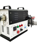 Heavy Duty Industrial Heat Blower Built Tough To Crush Daily Drying Jobs Featuring Three Hundred Cfm Airflow Punch Plus Pid Temperature Control On Standard Two Twenty Hookup side view showcasing control panel and motor