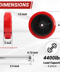 Dimensions overview of 8 Inch Polyurethane Caster Wheel With Polyolefin Core, 1100 lb capacity, 1/2 inch bore, dust cover