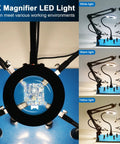 Magnetic Helping Hands Soldering Clamp 2 In 1 Third Hand Workstation with 3X Magnifier Lamp and heat gun holder on blue base.